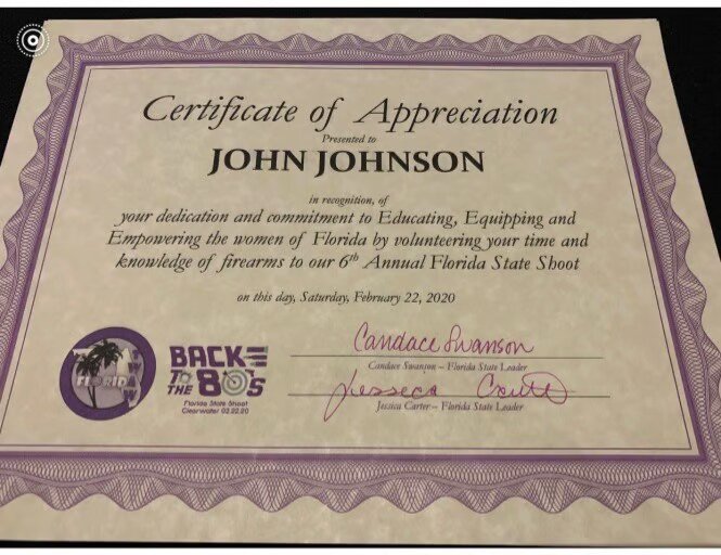 Certificate of appreciation presented to John Johnson